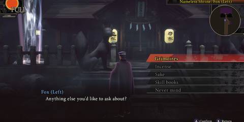 Talking to a fox statue in Raidou Remastered The Mystery of the Soulless Army