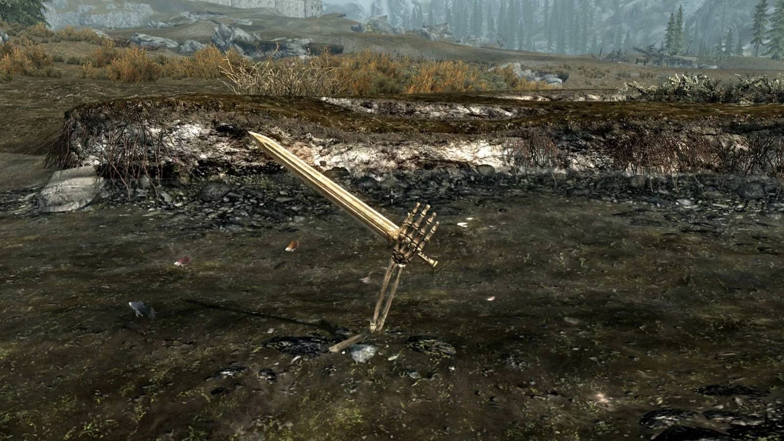 The Elder Scrolls 5 Skyrim skeleton holding a sword