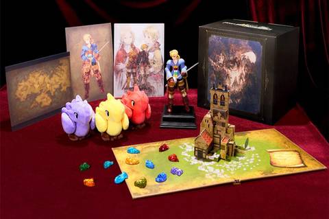 The contents of the Ivalice Chronicles Collector's Box Contents displayed on a red table