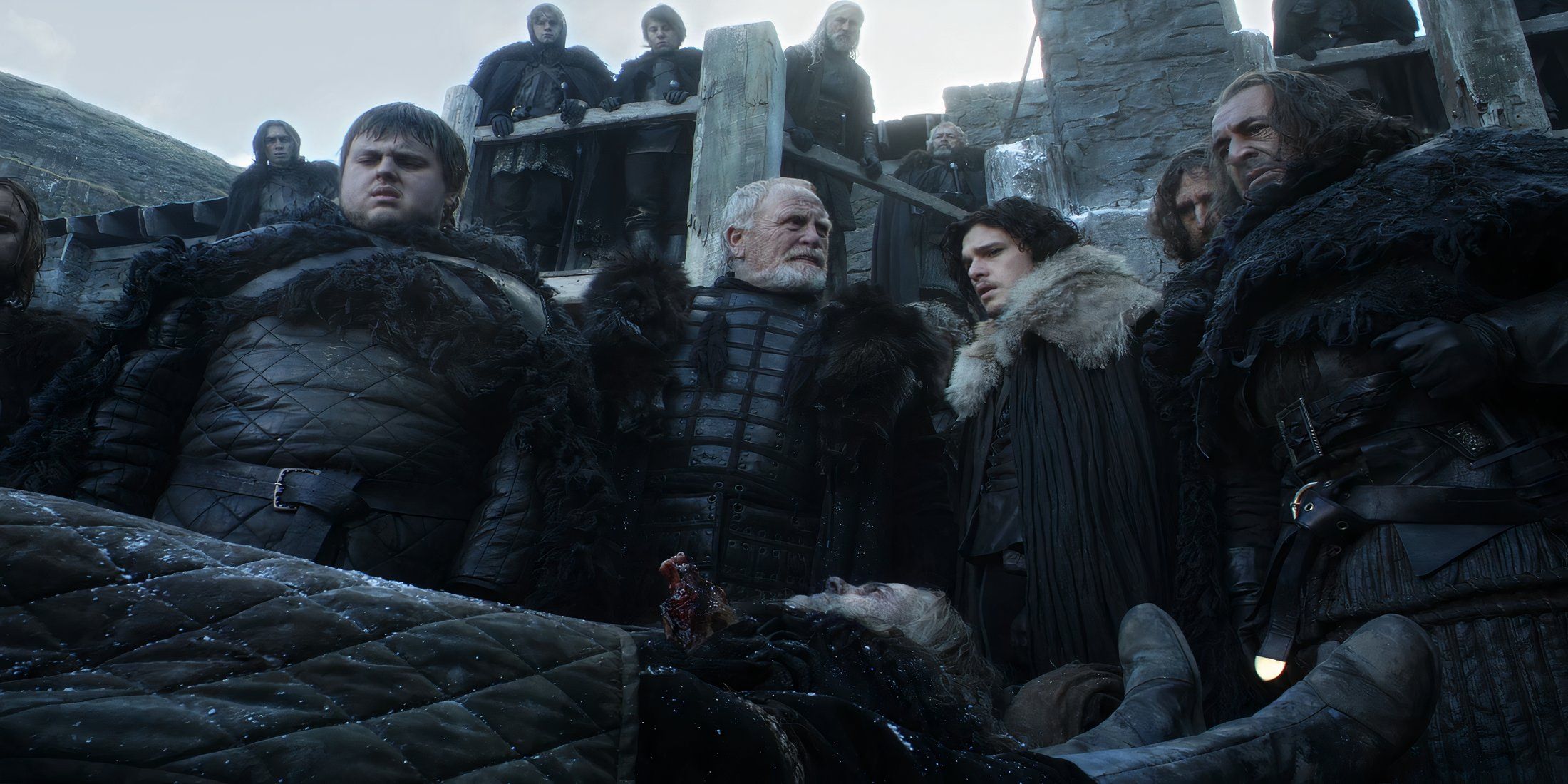 The Night's Watch including Samwell Tarly, Jeor Mormont, and Jon Snow in Game of Thrones