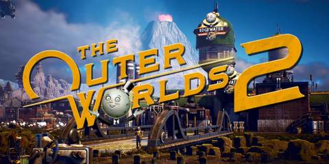 The Outer Worlds 2 promo retro-futuristic city screenshot with game logo