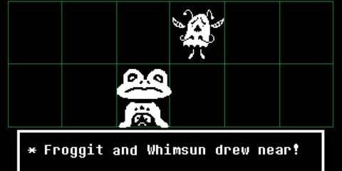 The player encounters Froggit and Whimsun - Undertale