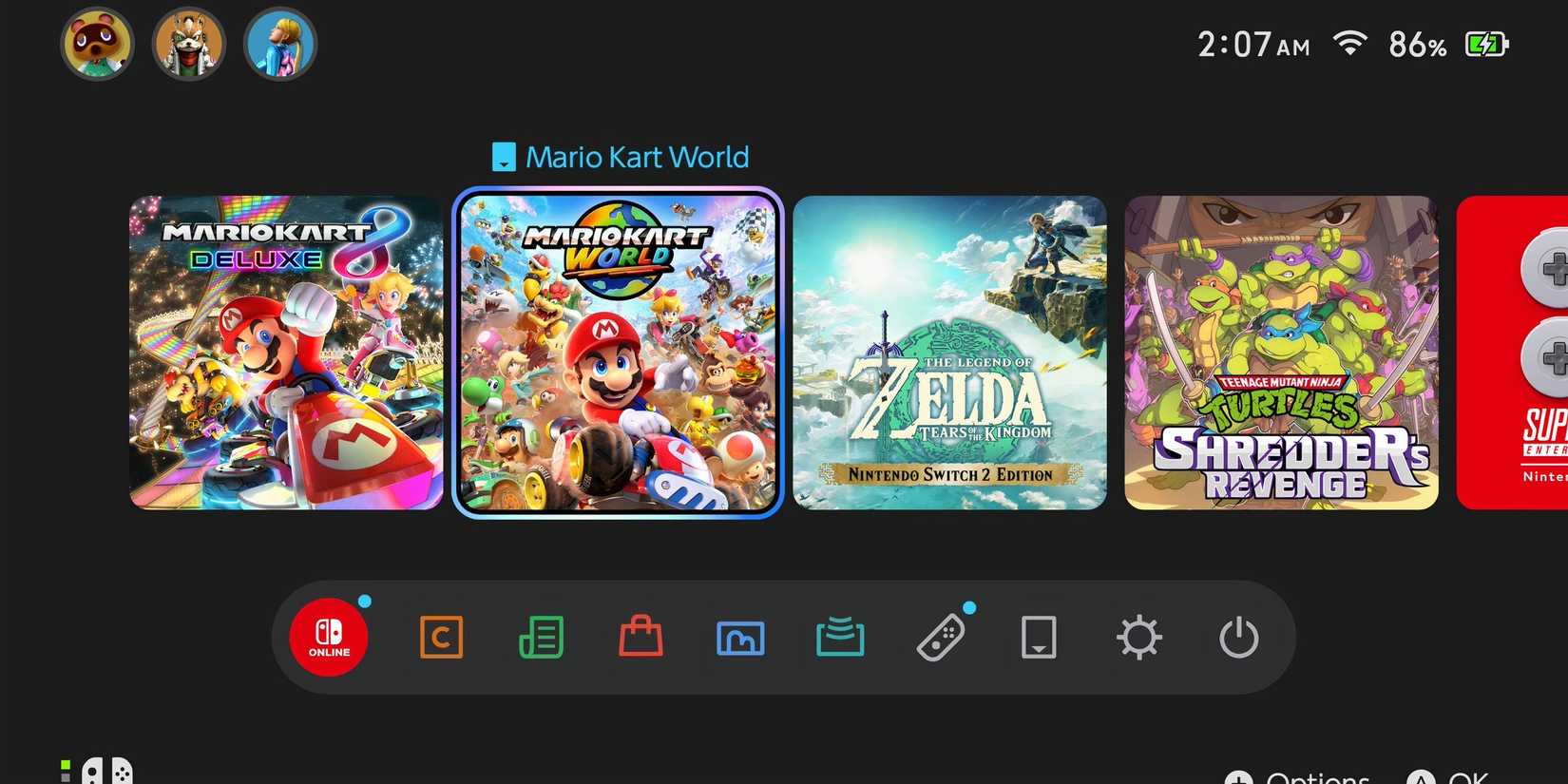 The Switch 2 home screen