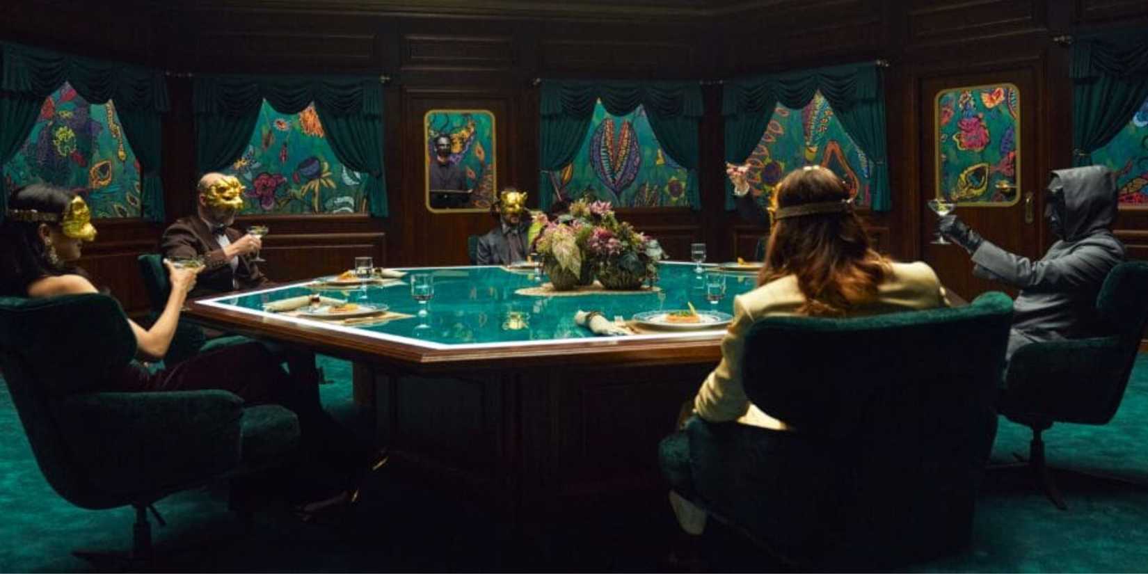 The VIPs share a toast with the Front Man - Squid Game