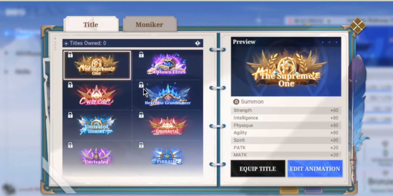 Title selection in Crystal of Atlan