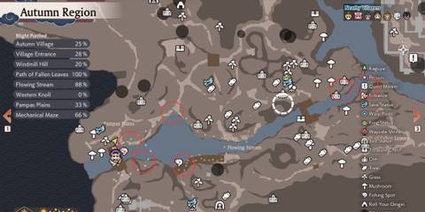 Toad Samurai and Toad Swordmaster spawn locations in Rune Factory Guardians of Azuma Autumn Region