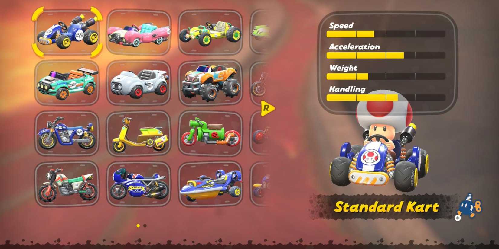 toad stats in mario kart world