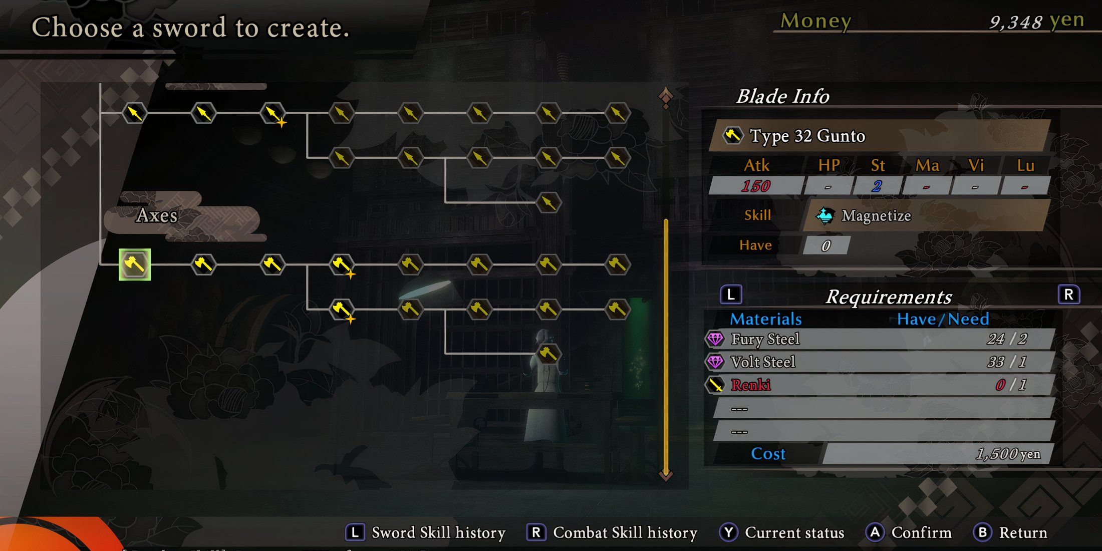Type 32 Gunto weapon in Raidou Remastered The Mystery of the Soulless Army