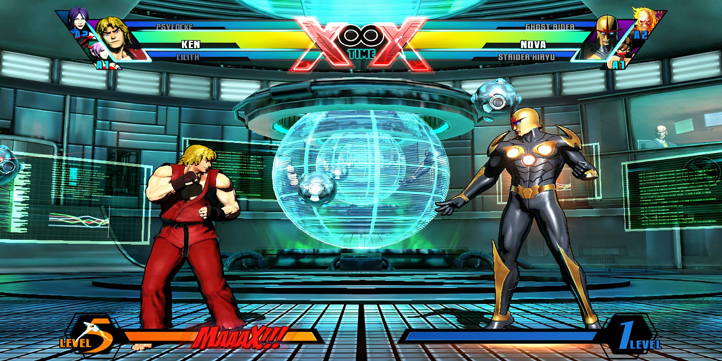Ken fighting Nova in Ultimate Marvel Vs. Capcom 3