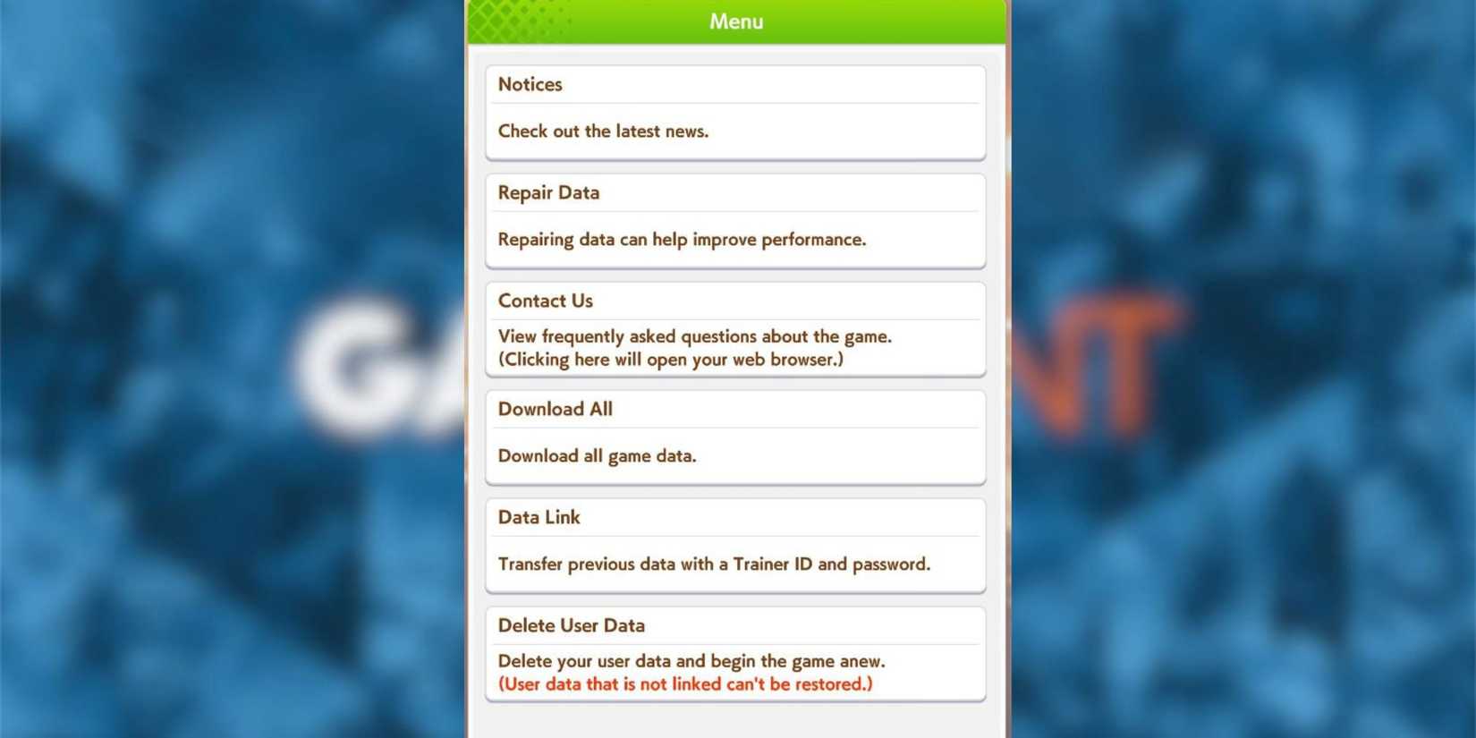 Umamusume: Pretty Derby menu 