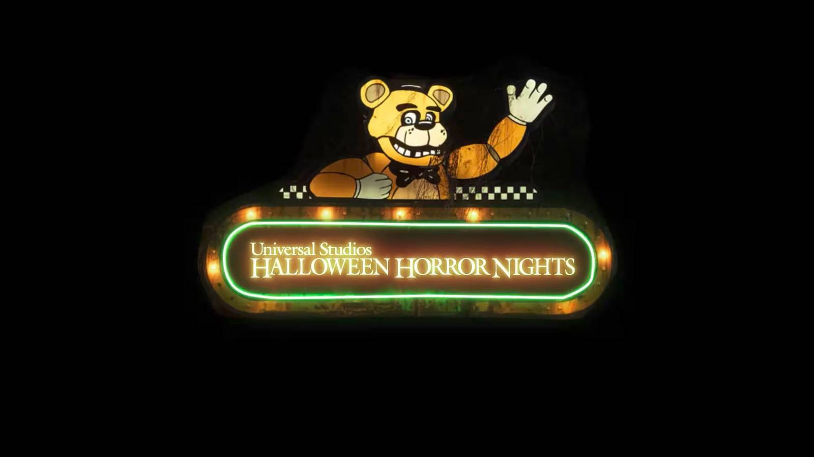 picture: five nights at freddy's icon and halloween horror nights logo in official promotional image.