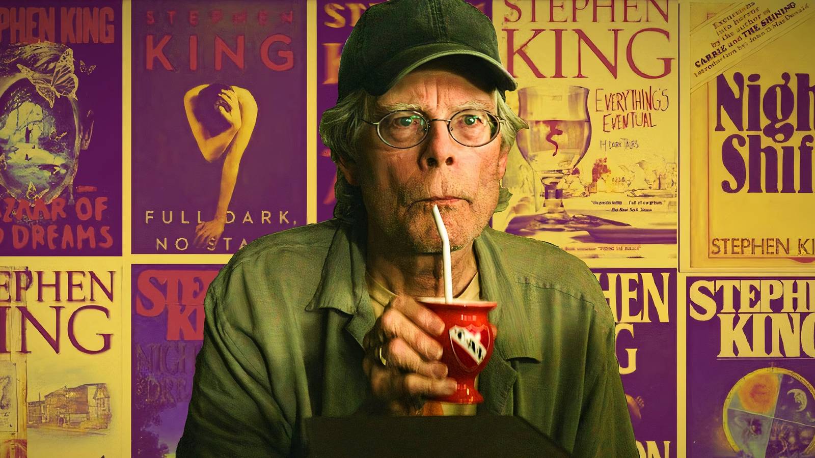 Stephen King surrounded by his books