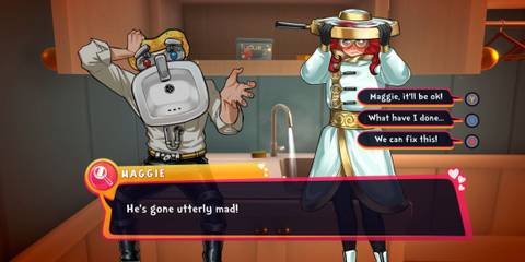 Maggie saying Sinclaire has gone mad in Date Everything