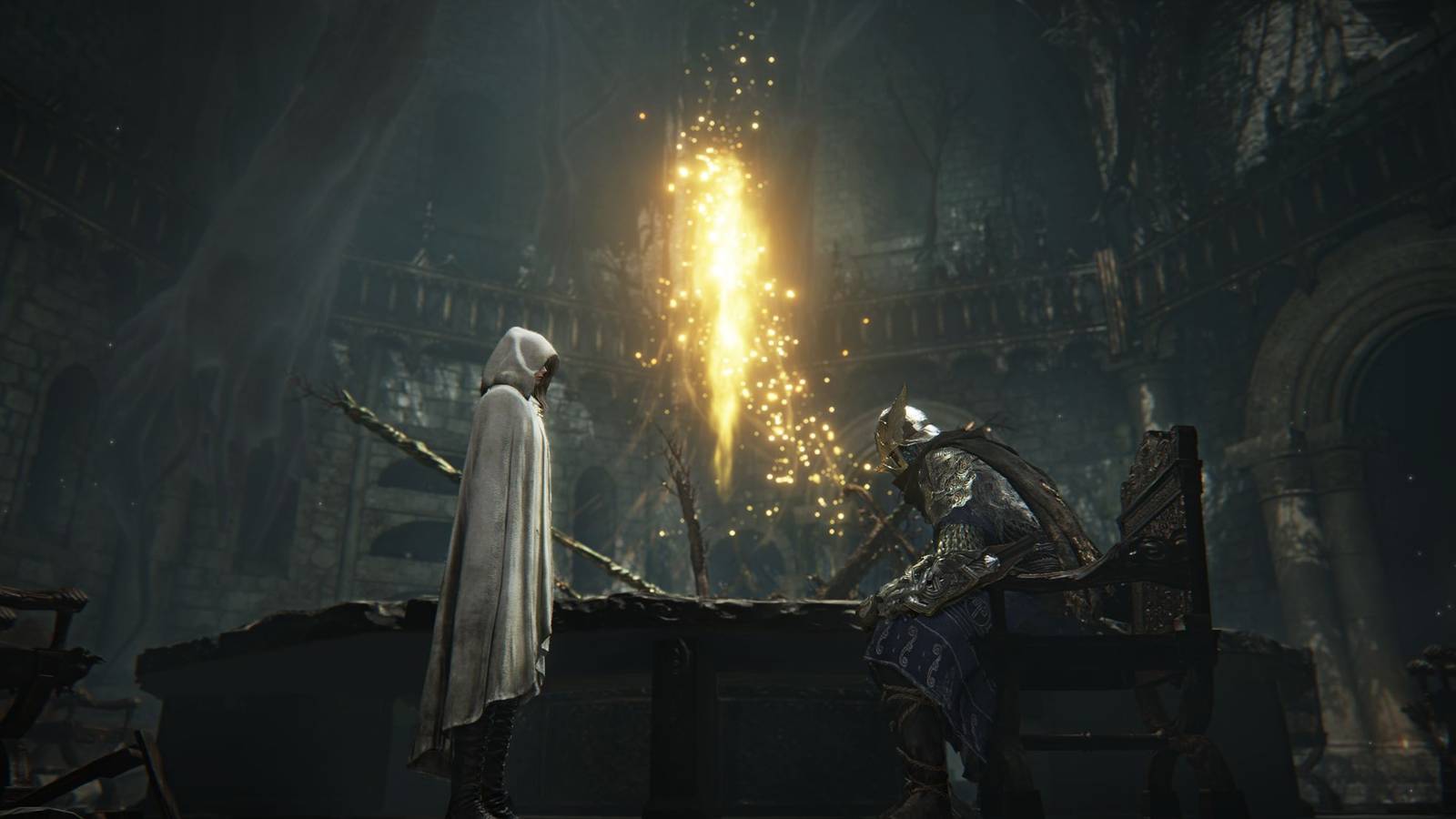 The Priestess and Wylder in the Roundtable in Elden Ring Nightreign