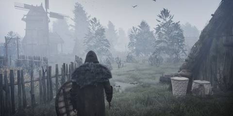 Walking through a village in Bellwright