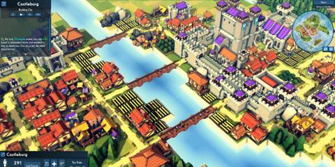 A castle and village connected by three bridges in Kingdoms and Castles