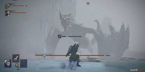 A player fighting the Mountaintop Ice Dragon in Elden Ring Nightreign
