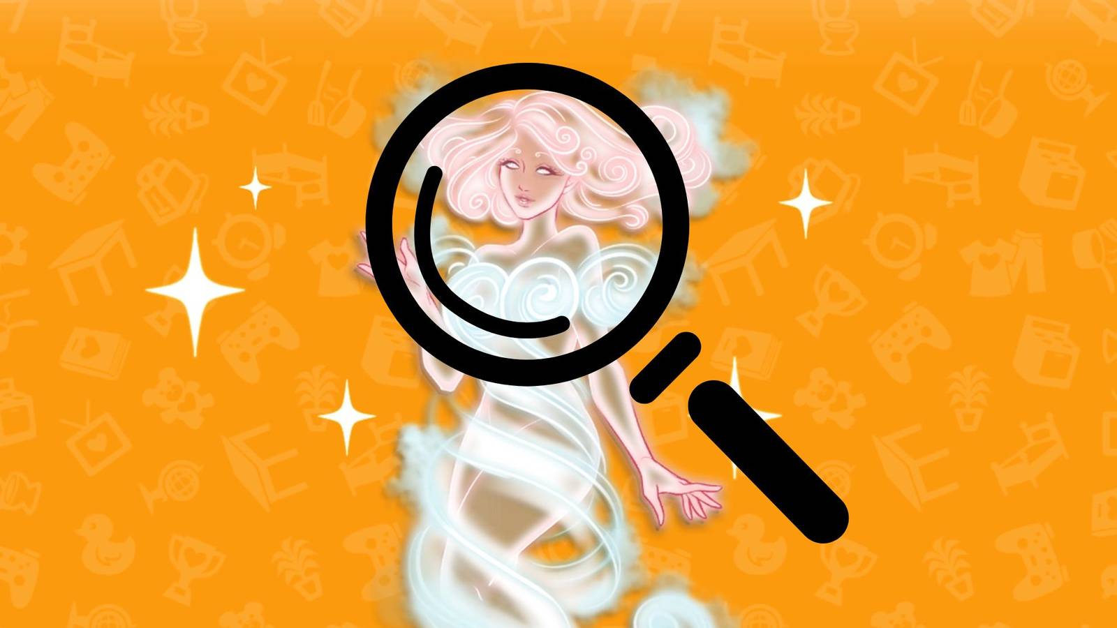 Airyn with a magnifying glass over her in Date Everything