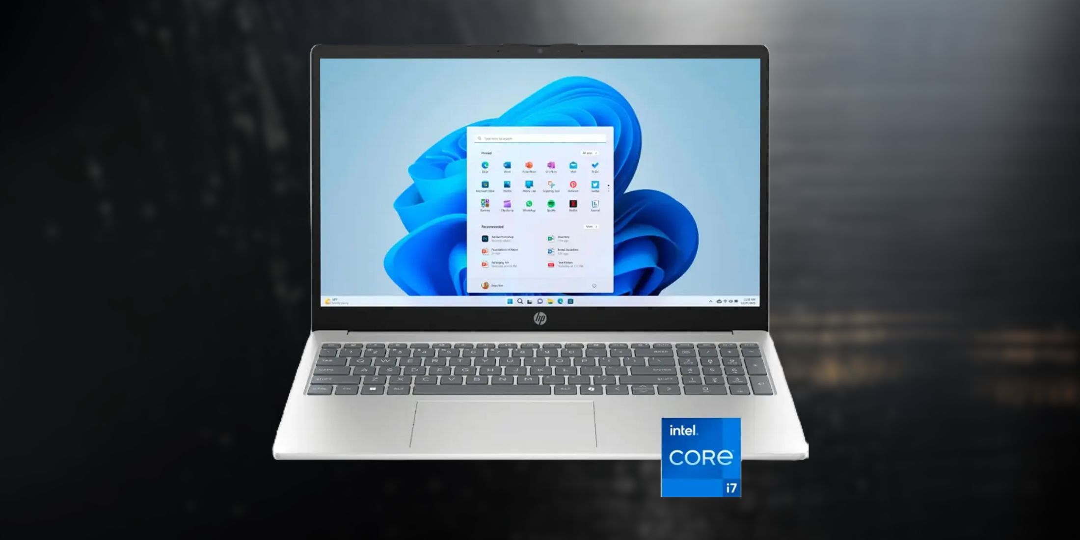 Image of a HP laptop on a black background.