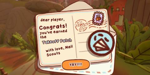 A player getting a Takeoff Patch in Mail Time