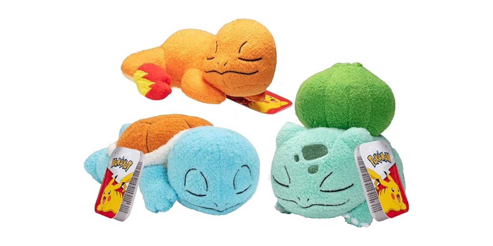 Image of a Squirtle, Charmander, Bulbasaur (Sleeping) on a white background.