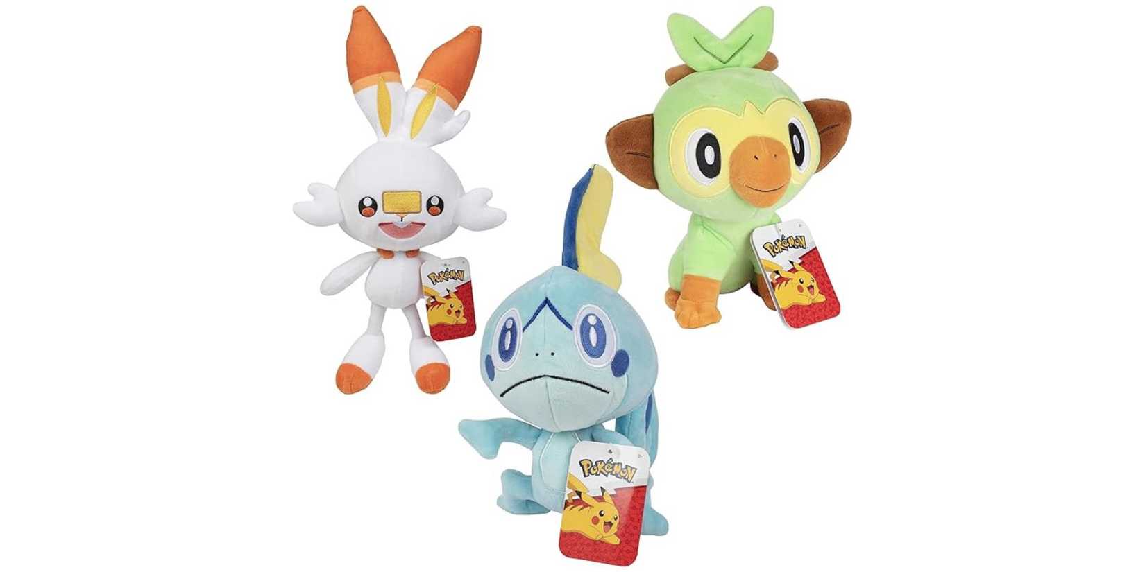 Image of a Grookey, Sobble, And Scorbunny on a white background.