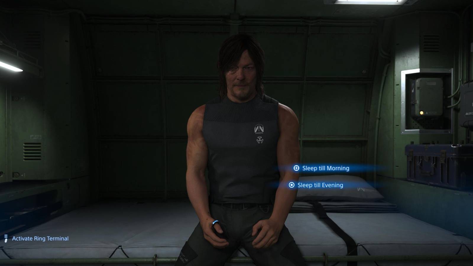 Sam sitting in a private room in Death Stranding 2: On The Beach