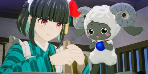 Iroha and Woolby cooking in Rune Factory: Guardians of Azuma