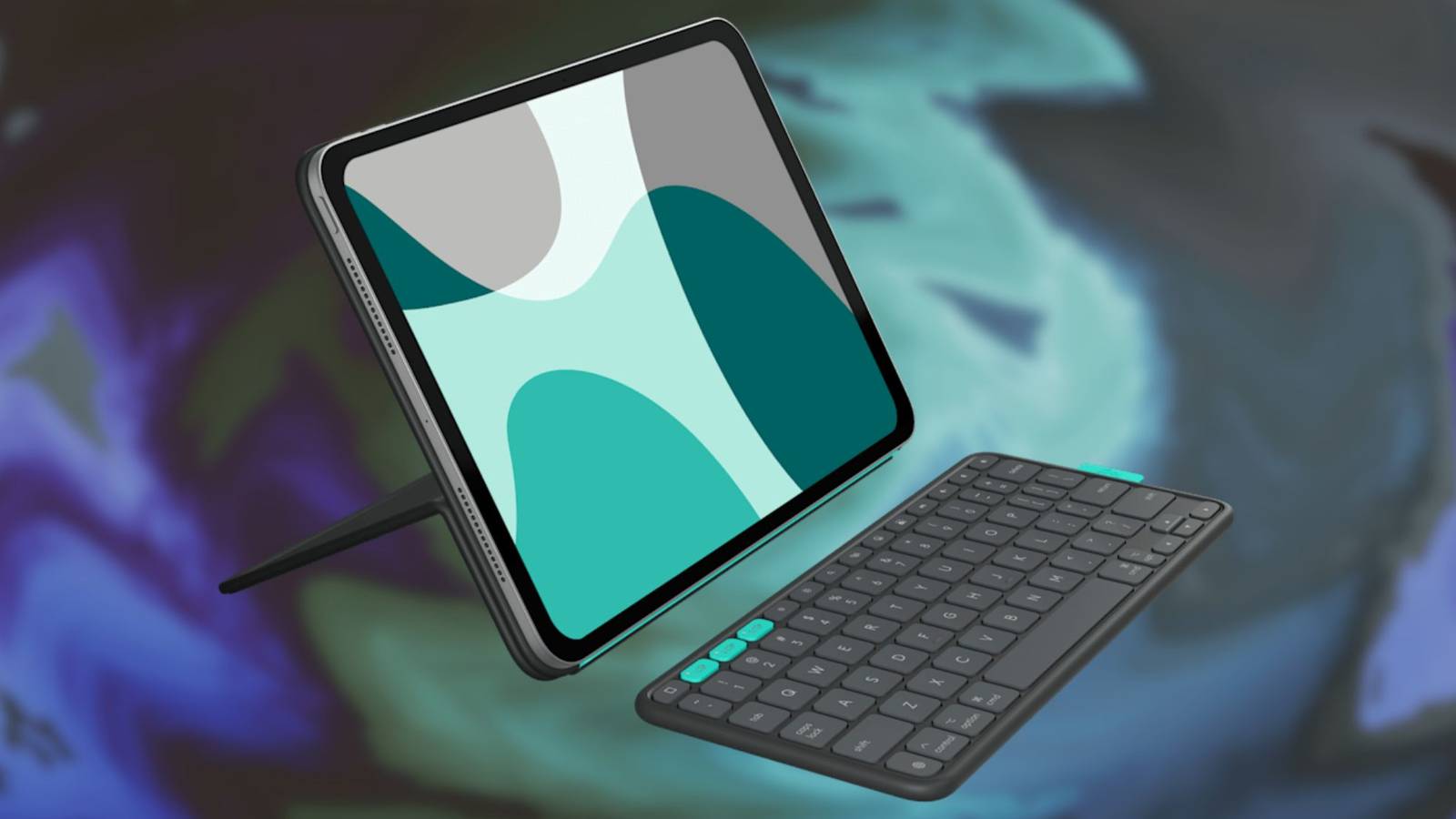 Image of the logitech flip folio on a warped background.