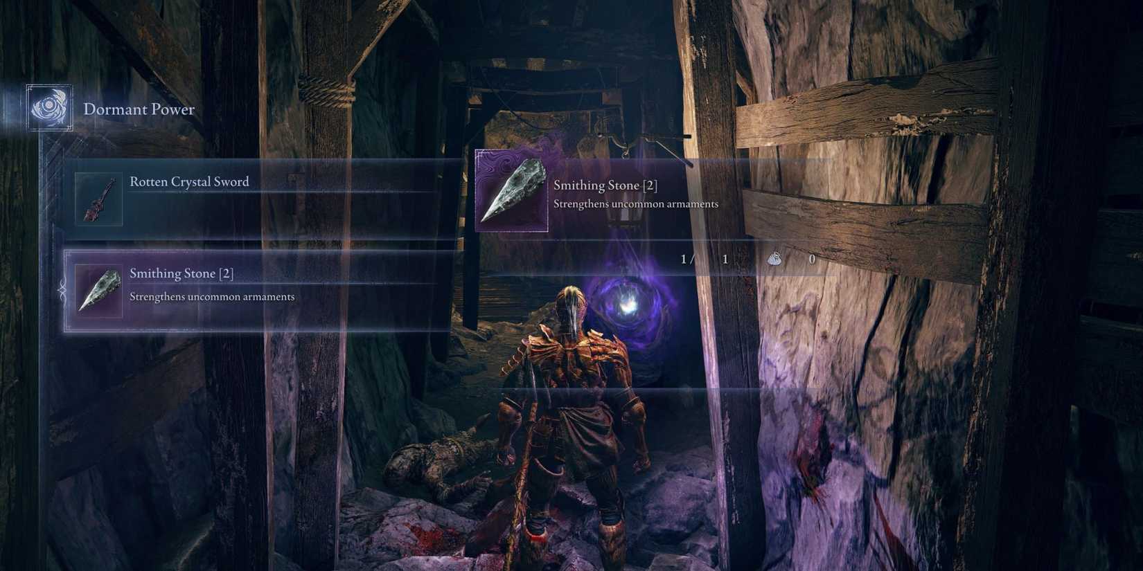 A player looking at a Smithing Stone in Elden Ring Nightreign