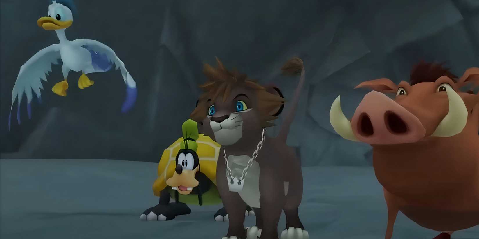 sora donald goofy pumba in kingdom hearts 2