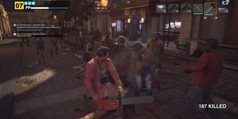 Using a chainsaw on zombies in Dead Rising