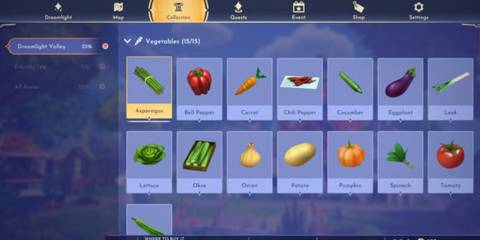 vegetables collection in Disney Dreamlight Valley