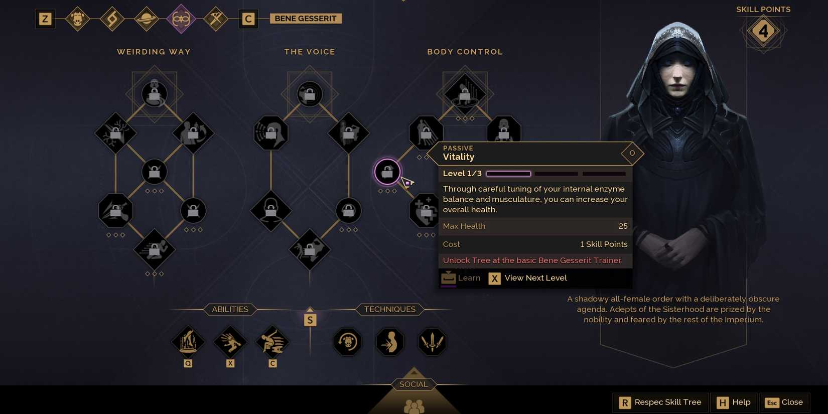 Vitality Skill in Bene Gesserit Class in Dune Awakening