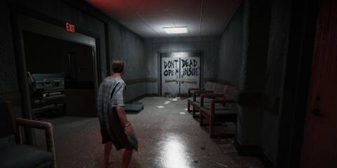 Rick wakes in a hospital corridor facing doors marked “Don’t Open, Dead Inside.” in The Walking Dead: Destinies
