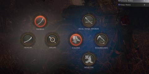 Weapons menu in Nioh 3