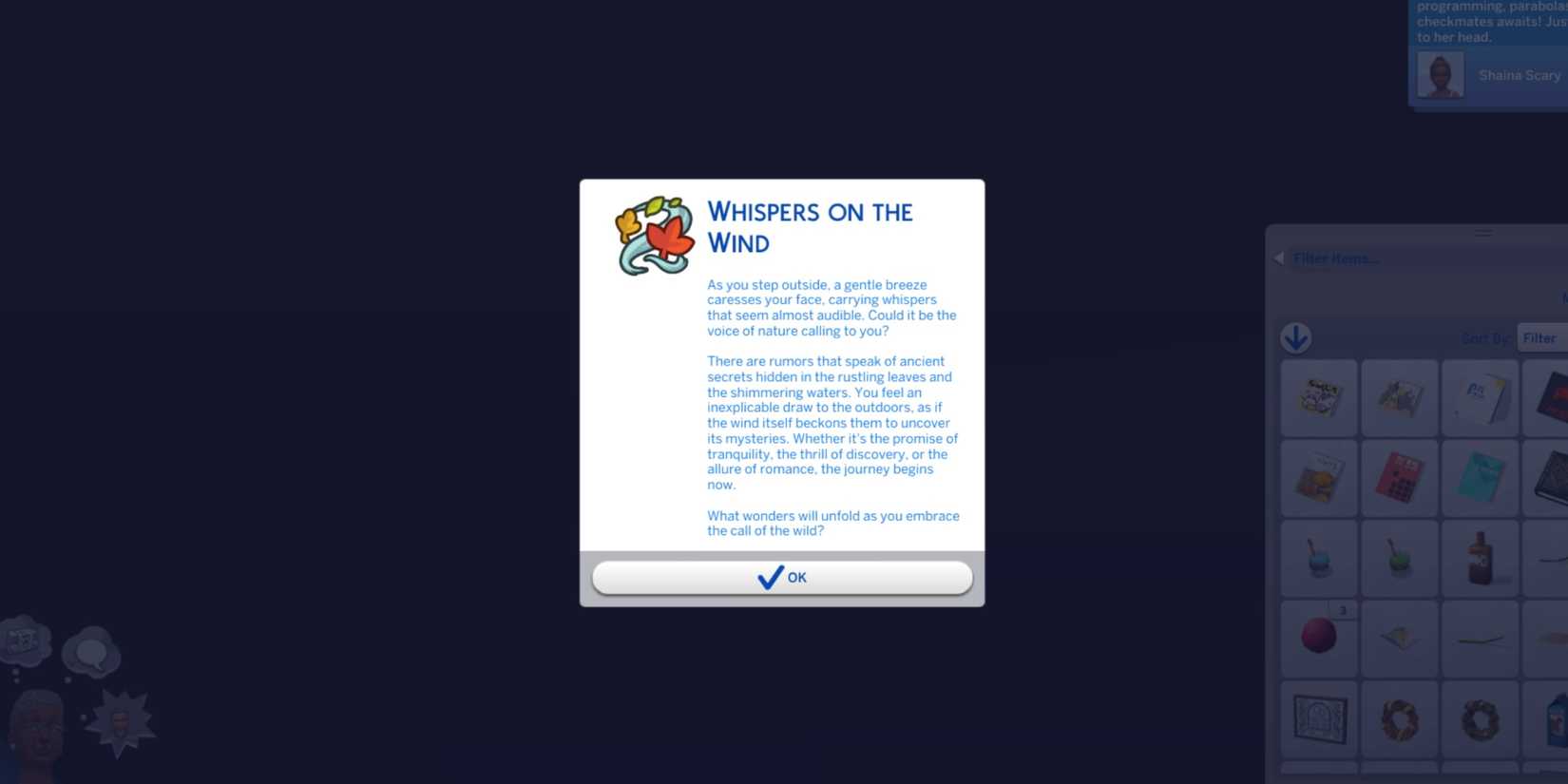 whispers on the wind quests the sims 4