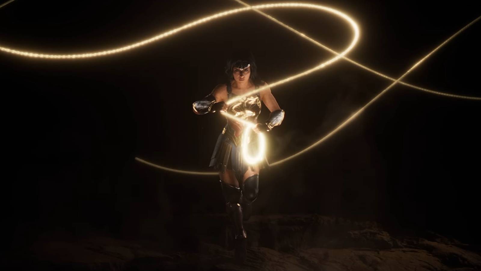 Wonder Woman with her lasso of truth in the canceled game.