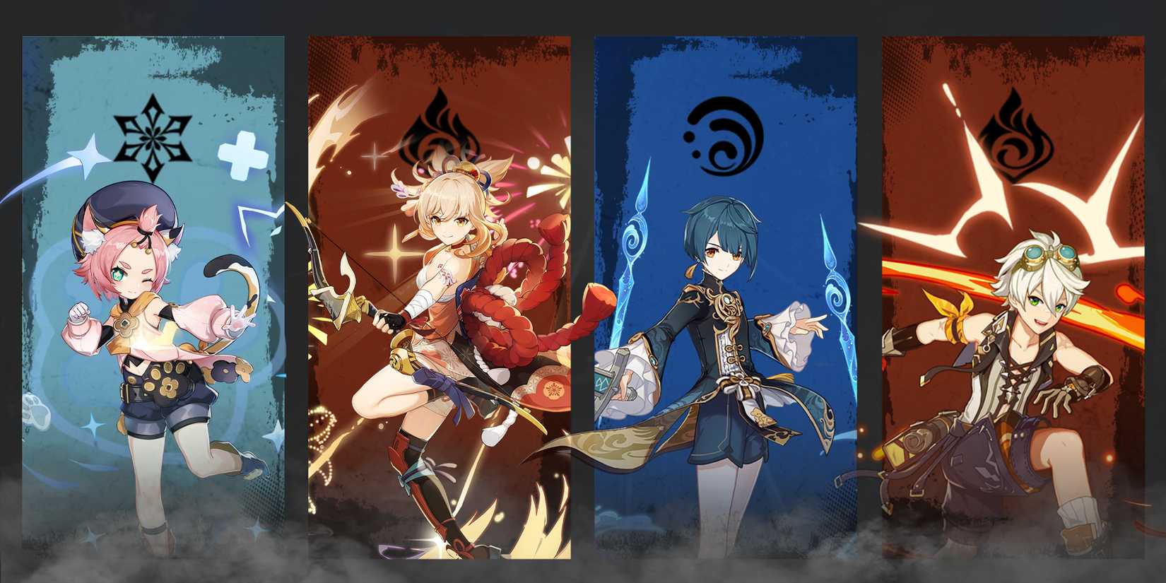 yoimiya-xingqiu-bennett-and diona team composition in genshin impact