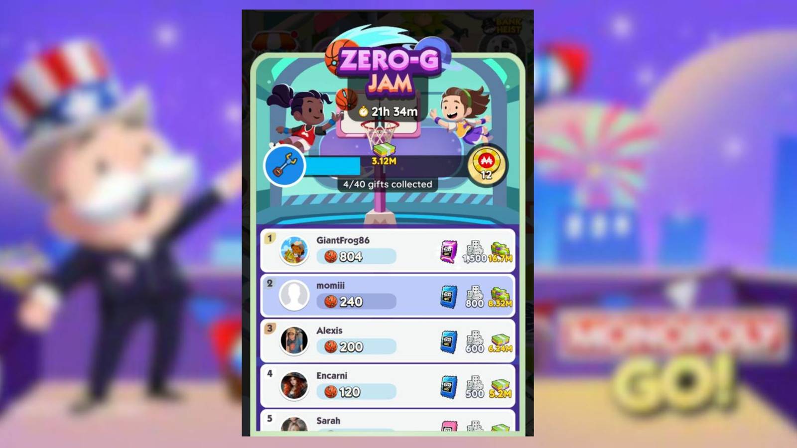 zero g jam monopoly go