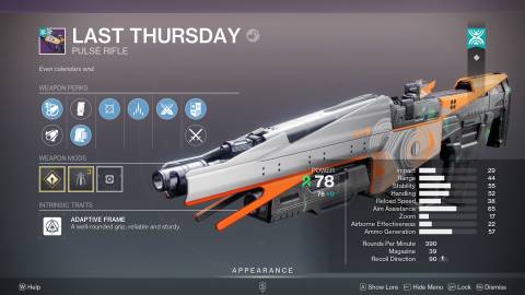 Destiny 2 Last Thursday Pulse Rifle