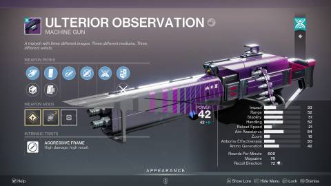 Destiny 2 Ulterior Observation Machine Gun