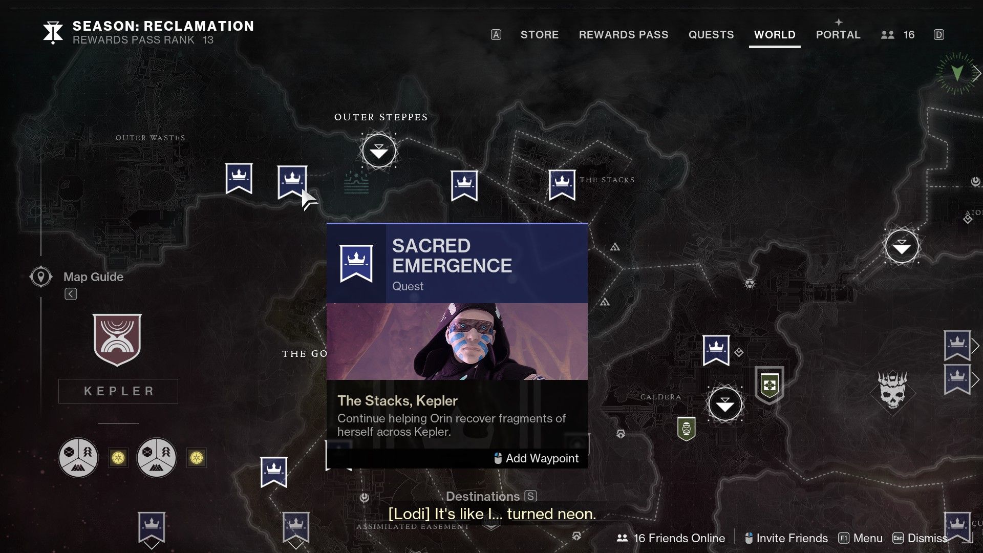 Destiny 2 Sacred Emergence quest starting point on map