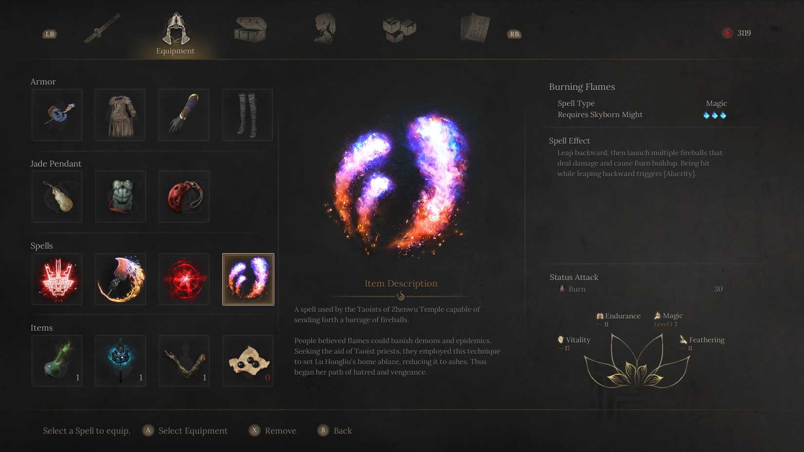 Wuchang Fallen Feathers Burning Flames spell