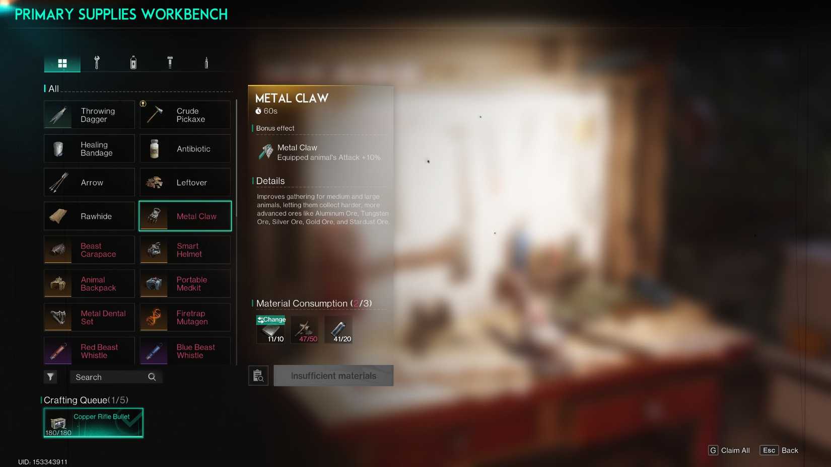 Once Human Metal Claw Animal Gear