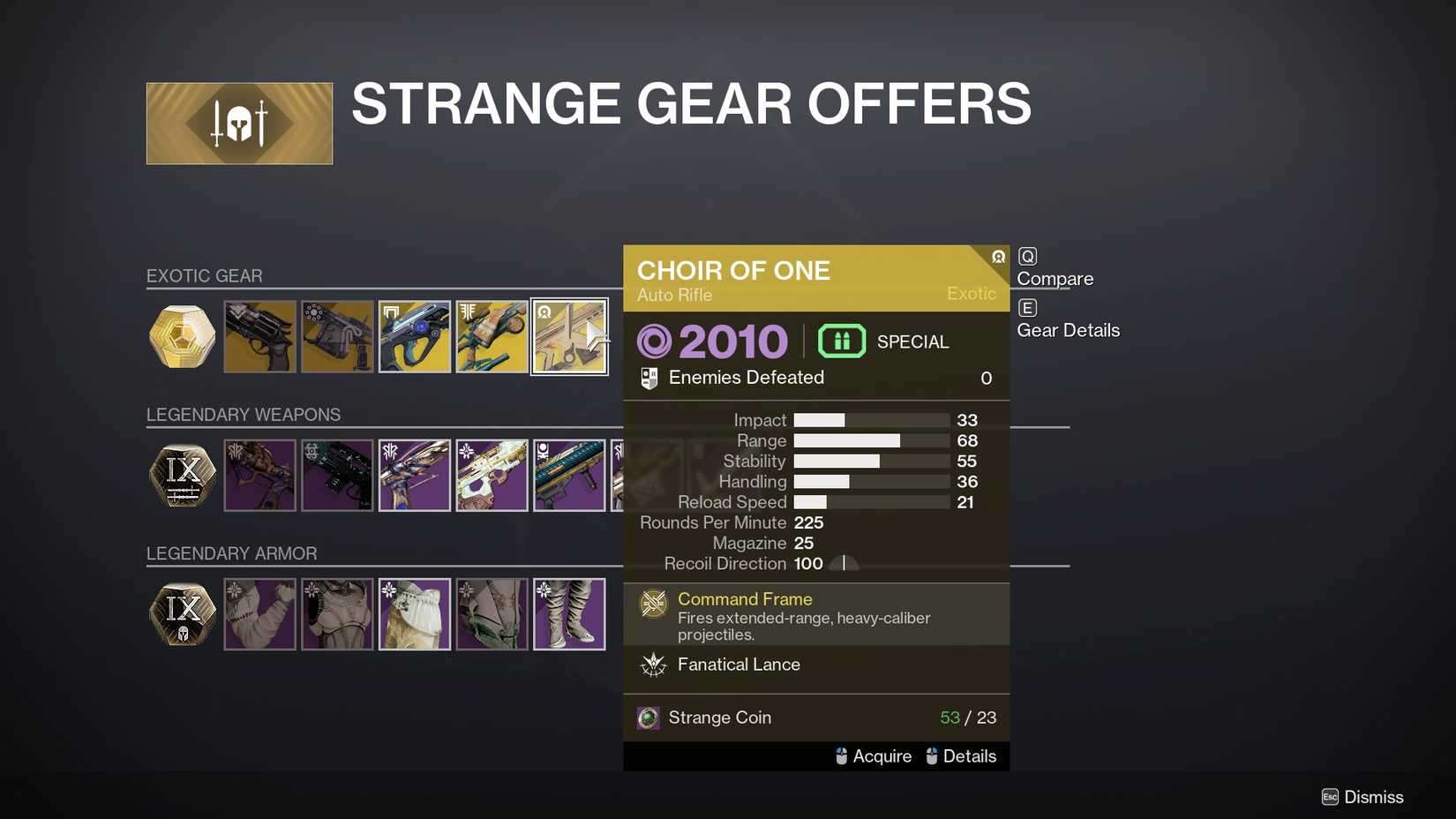 Destiny 2 Xur Selling Choir of One