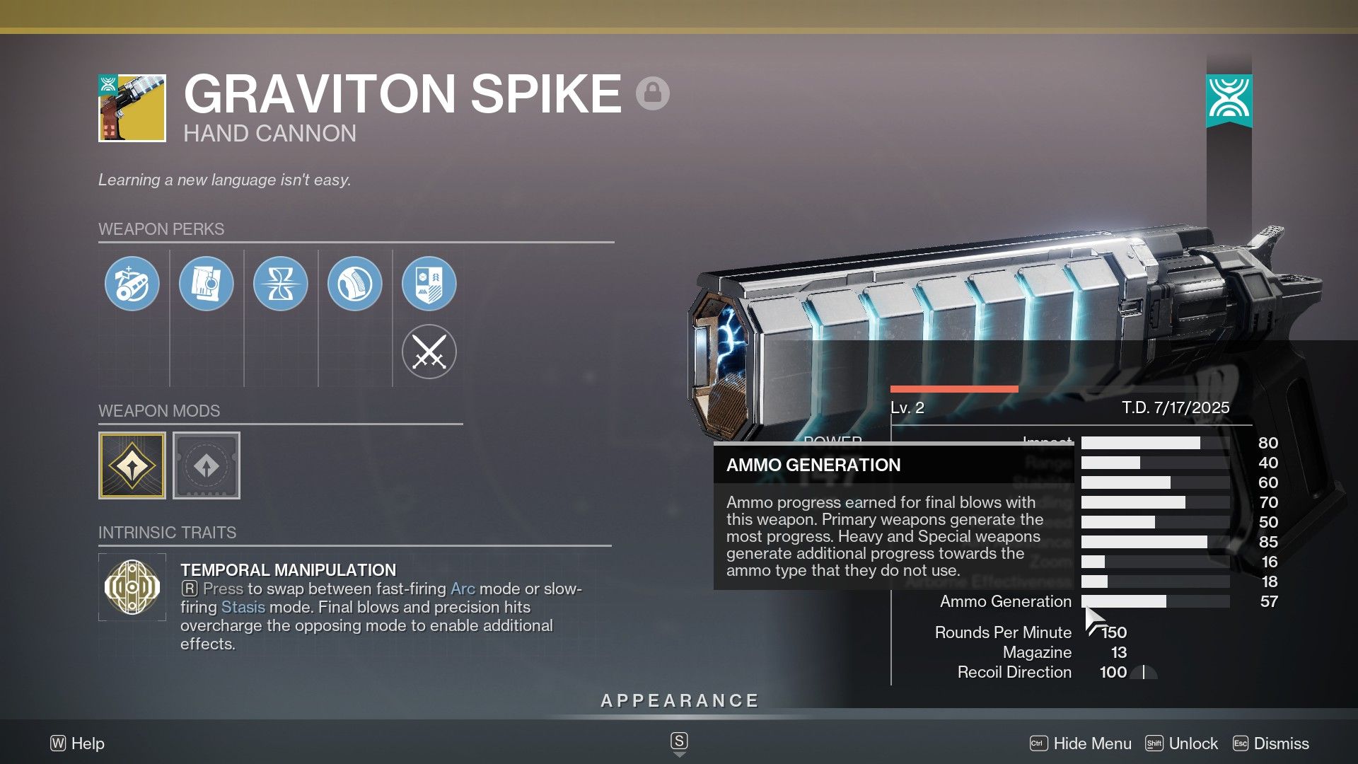 Destiny 2 Ammo Generation Stat description