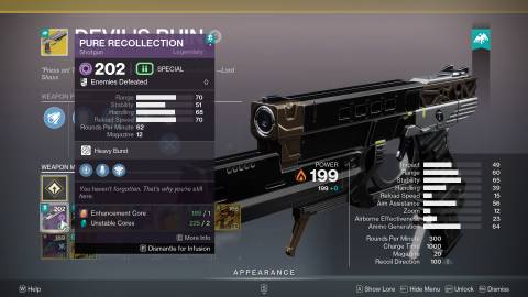 D2 Devil's Ruin infusion Unstable Core cost