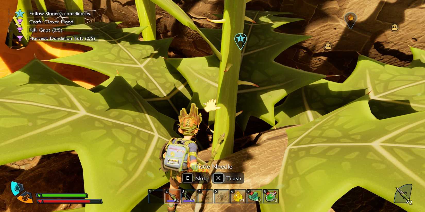 The Player Getting a Thistle Needle off a Thistle 