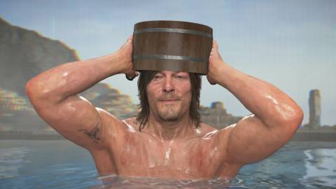 a bucket on sam's head